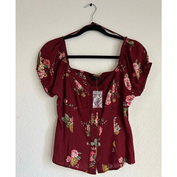 E Hanger M Peasant Red Smocked Back Sweetheart Neckline Blouse Size Large - Picture 5 of 11